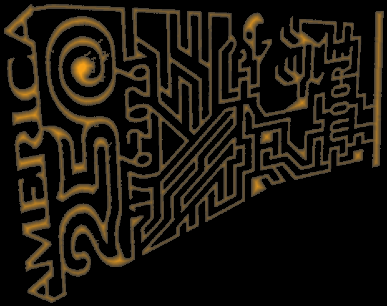 Moore Family Farm's maze as MaizeKit sees it: every path in gold, brighter toward the middle of each path